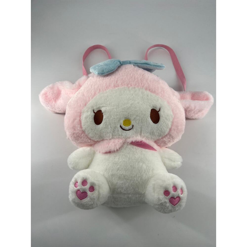 Sanrio My Melody Plush Backpack Soft Pink Hood Blue Bow Bag Mymelo Yuru Kawa